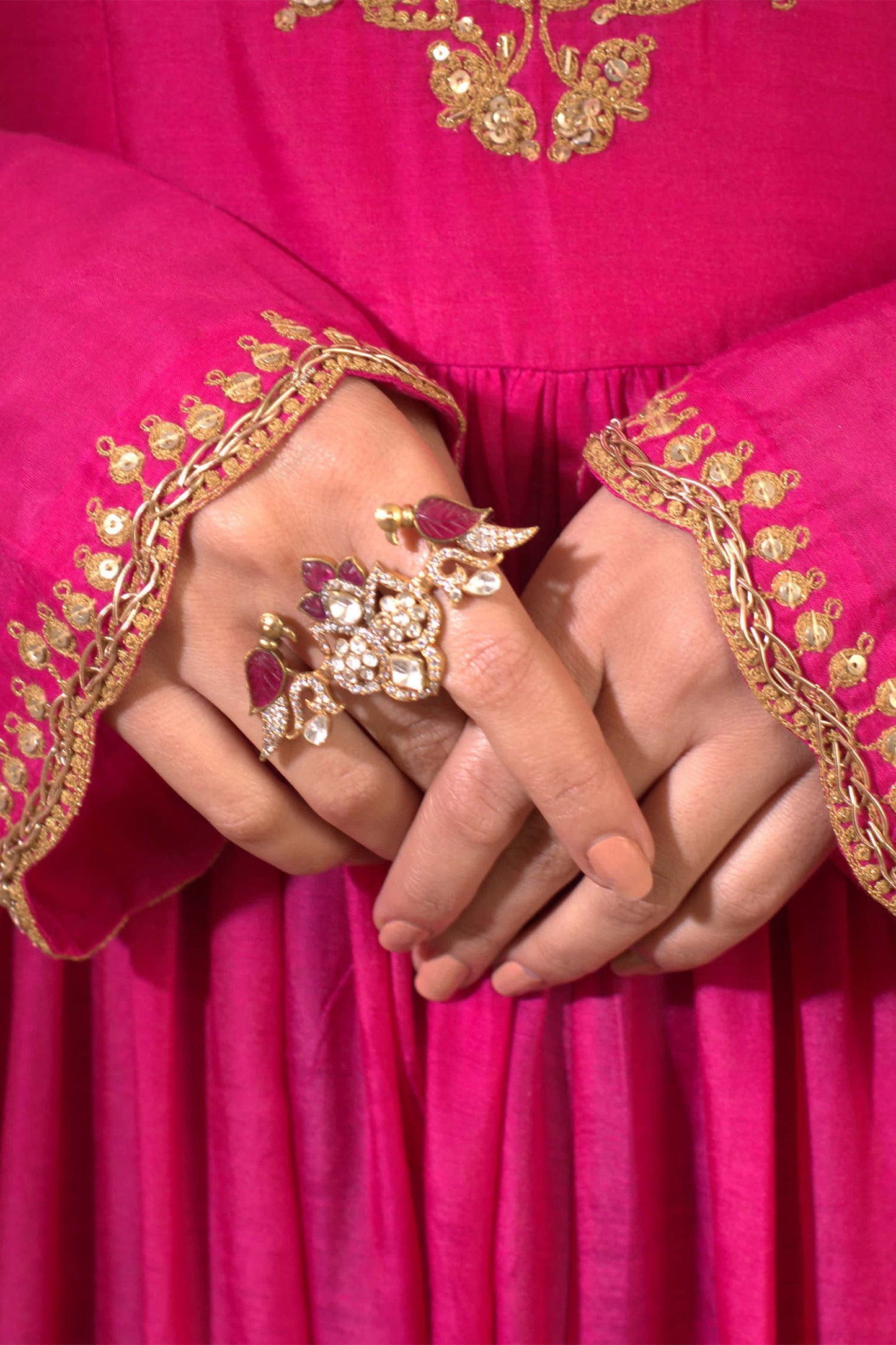 Gold Vellore Polki Adjustable Ring 