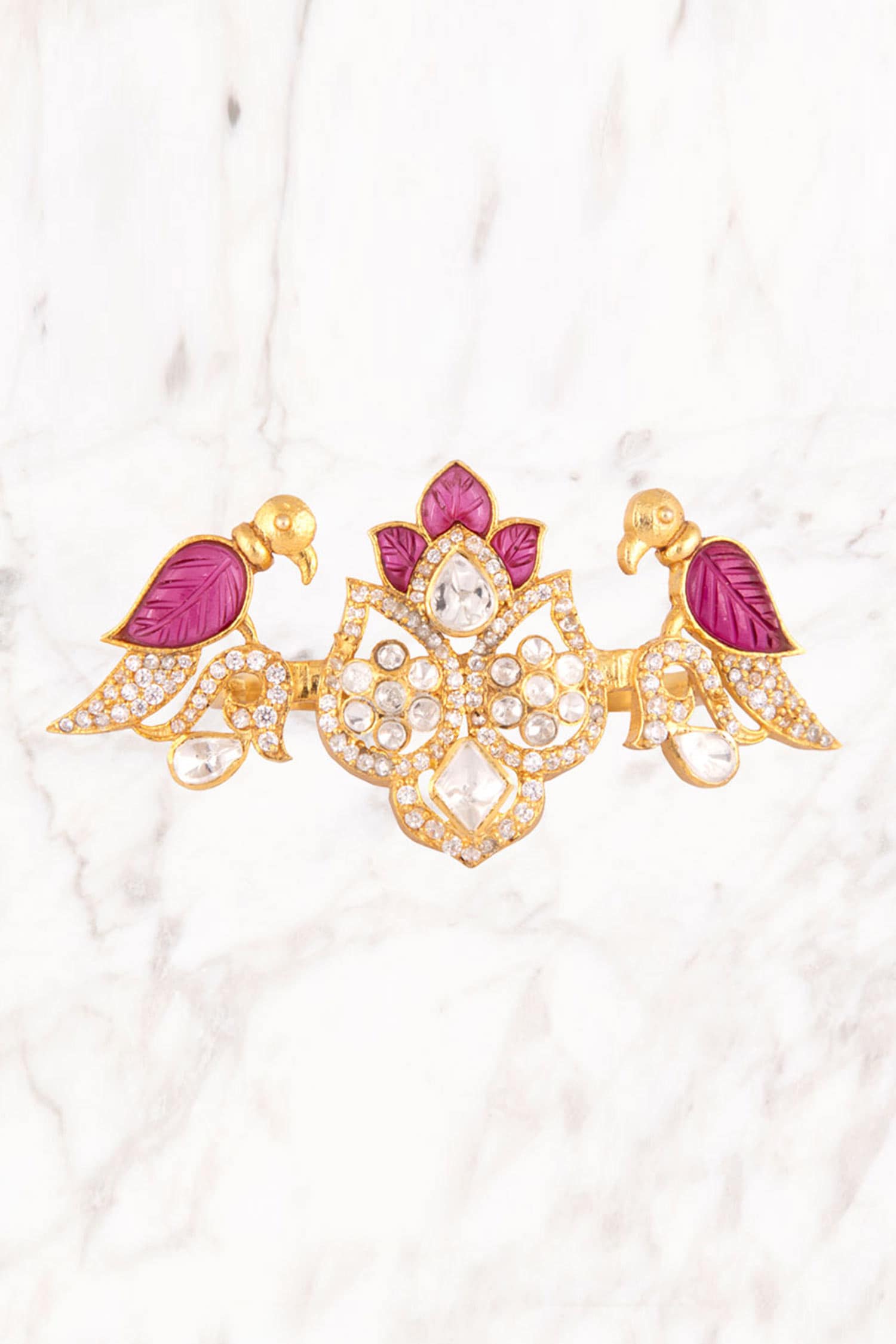 Gold Vellore Polki Adjustable Ring 