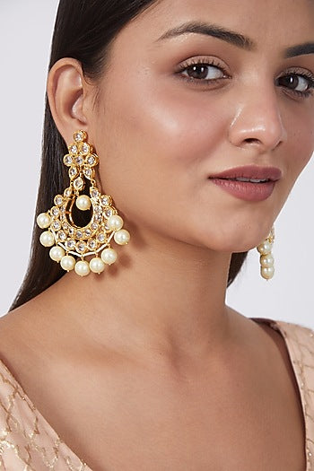 Gold Plated Pearl Chandbali Earrings
