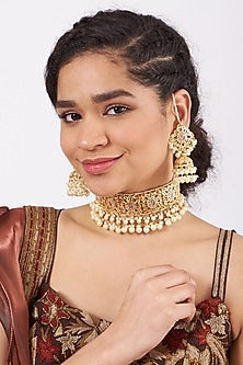 Gold Plated Kundan Polki Choker Necklace Set