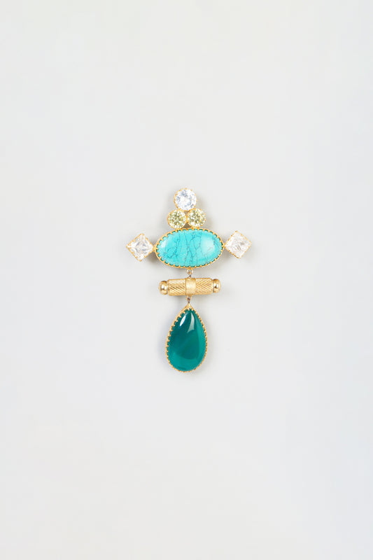 Gold Plated Agate Brooch