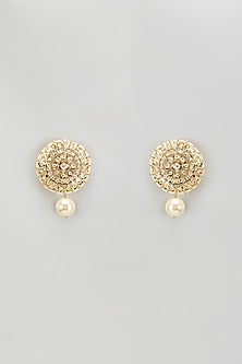 Gold Plated Kundan Polki & Pearl Stud Earrings