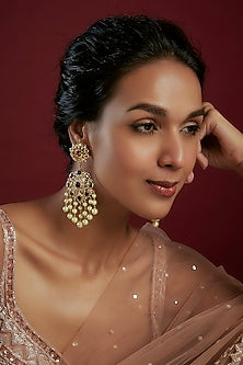 Gold Plated Kundan Polki & Pearl Chandbaali Earrings