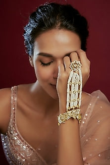Gold Plated Kundan Polki & Pearl Hathphool