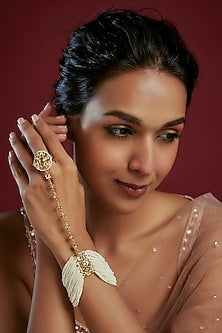 Gold Plated Kundan Polki & Pearl Hathphool