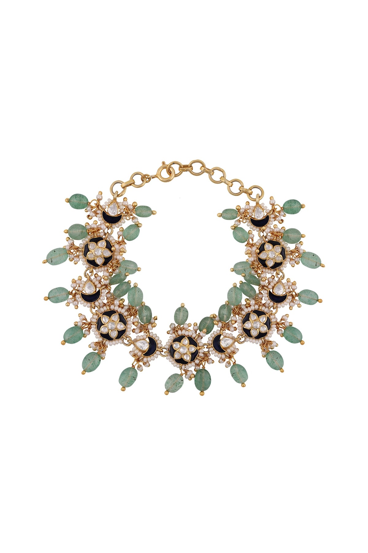 Gold Finish Pearl Bracelet In 92.5 Sterling Silver