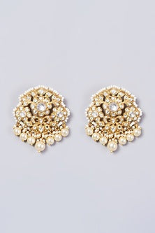 Gold Finish Pearl Stud Earrings In 92.5 Sterling Silver