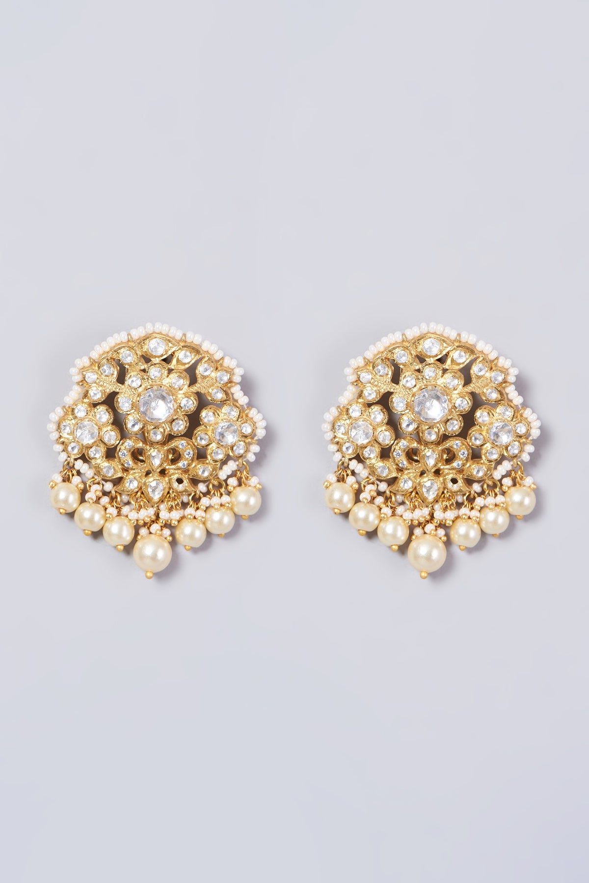 Gold Finish Pearl Stud Earrings In 92.5 Sterling Silver