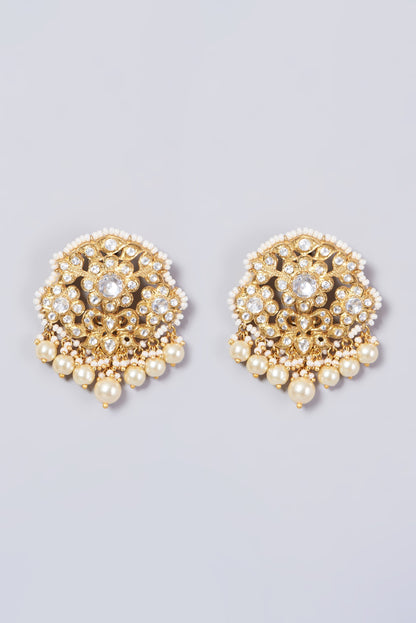 Gold Finish Pearl Stud Earrings In 92.5 Sterling Silver