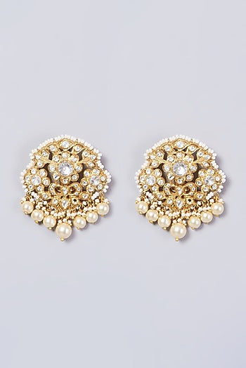 Gold Finish Pearl Stud Earrings In 92.5 Sterling Silver
