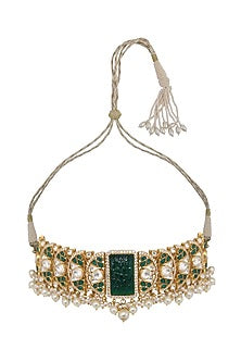 Gold Finish Pearl Choker Necklace In 92.5 Sterling Silver