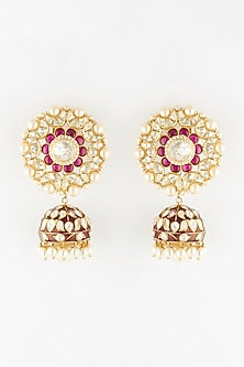 Gold Finish Pearl Jhumka Earrings In 92.5 Sterling Silver