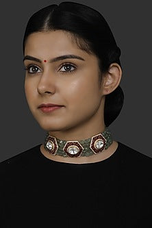 Gold Finish Semi Precious Stone Choker Necklace In 92.5 Sterling Silver