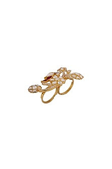 Gold Finish Two Finger Ring In 92.5 Sterling Silver