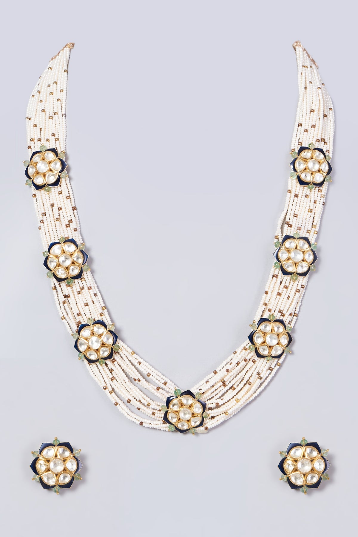 Gold Finish Pearl Necklace Set In Sterling Silver