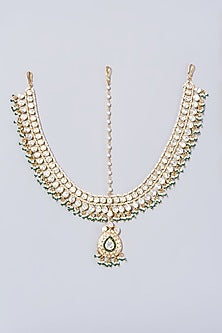 Gold Finish Pearl Matha Patti In Sterling Silver
