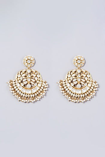 Gold Finish Pearl Earrings In Sterling Silver
