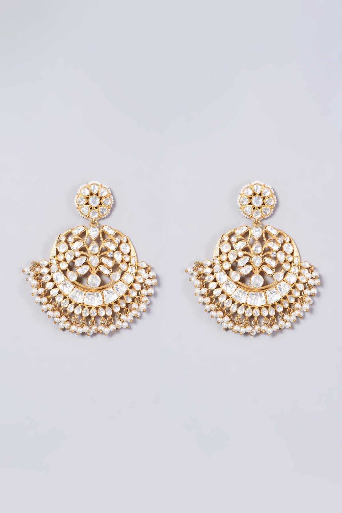 Gold Finish Pearl Earrings In Sterling Silver
