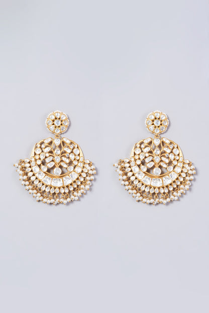 Gold Finish Pearl Earrings In Sterling Silver