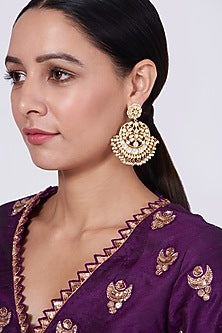 Gold Finish Pearl Earrings In Sterling Silver