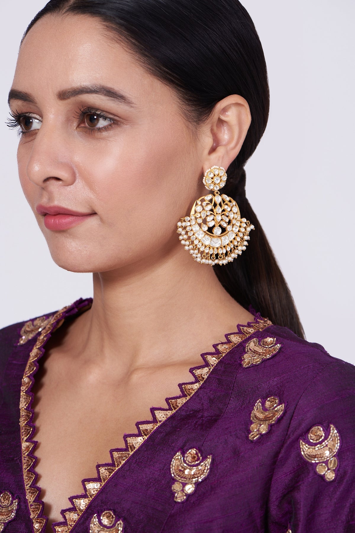 Gold Finish Pearl Earrings In Sterling Silver