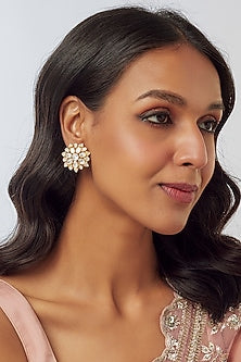 Gold Plated Moissanite Polki Handcrafted Stud Earrings In Sterling Silver