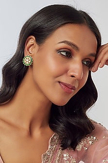 Gold Plated Moissanite Polki Handcrafted Stud Earrings In Sterling Silver
