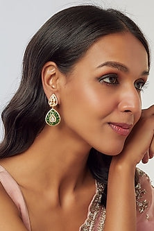 Gold Plated Moissanite Polki Handcrafted Dangler Earrings In Sterling Silver