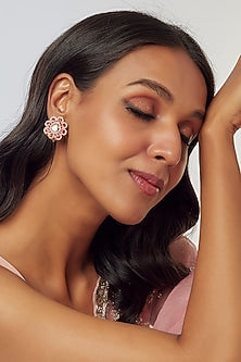 Gold Plated Moissanite Polki Handcrafted Stud Earrings In Sterling Silver