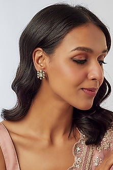 Black Rhodium Finish Moissanite Polki Handcrafted Stud Earrings In Sterling Silver