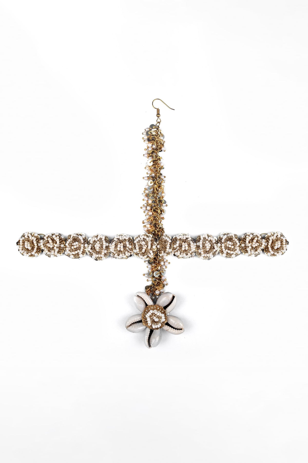 Floral Drop Gold & White Mathapatti 