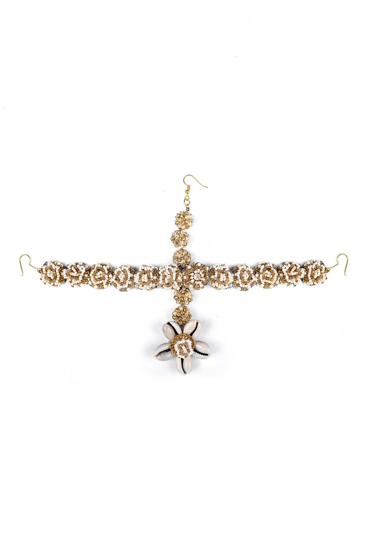 Floral Shell Studded Mathapatti 