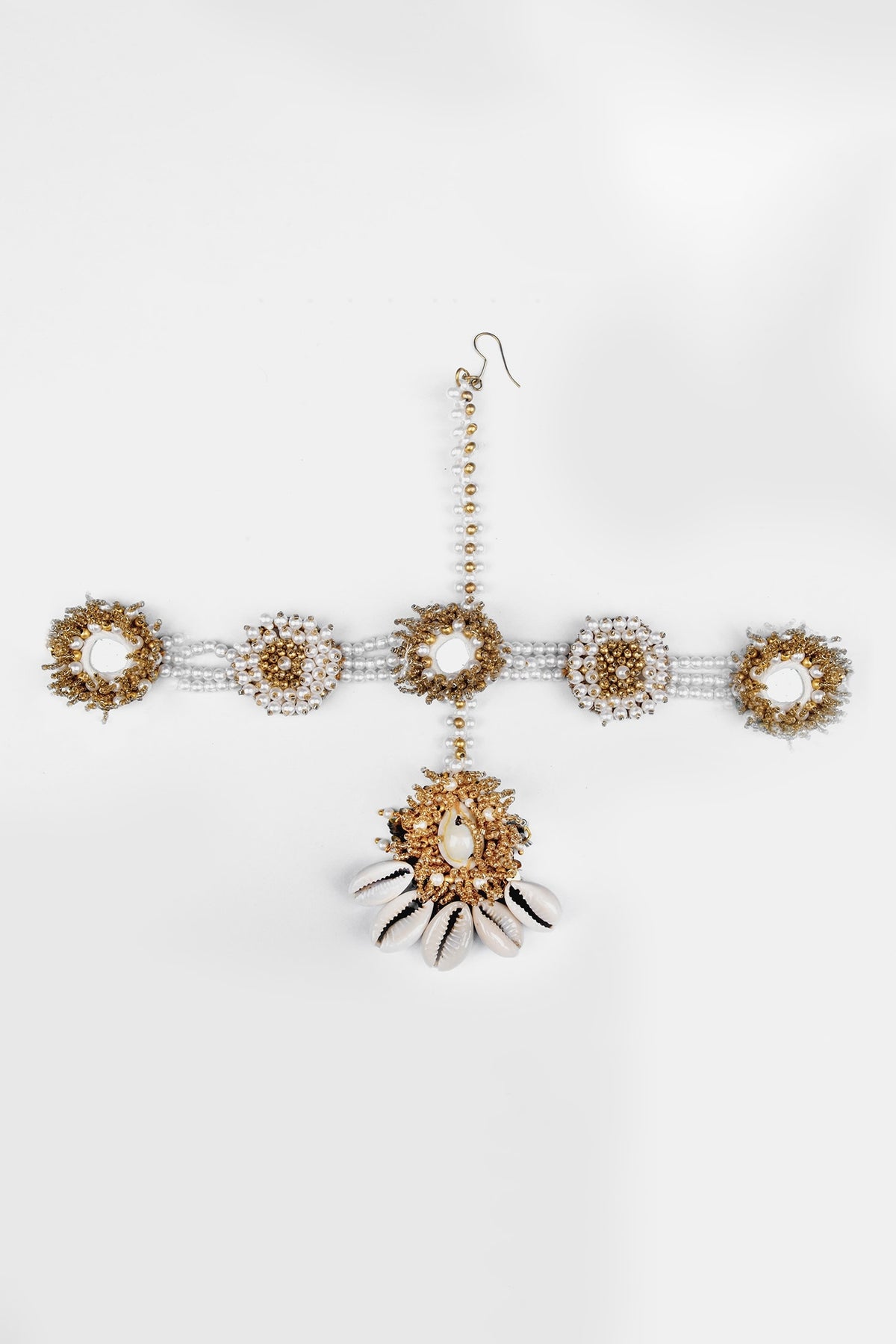 Gold & White Pearl Studded Mathapatti 