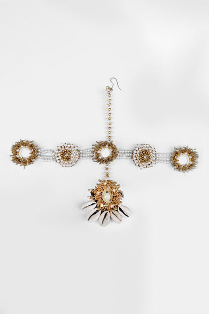 Gold & White Pearl Studded Mathapatti 