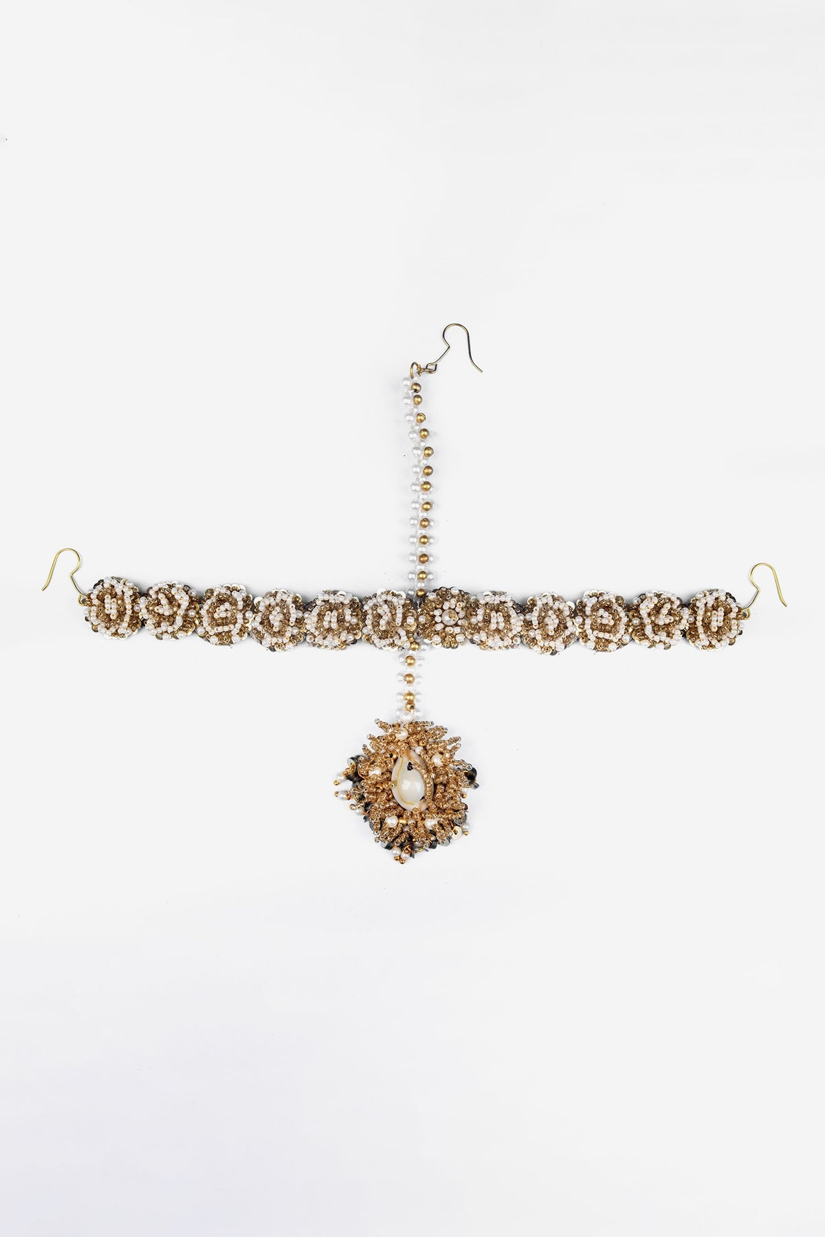 Gold & White Pearl Encrusted Mathapatti 