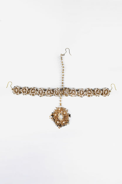 Gold & White Pearl Encrusted Mathapatti 
