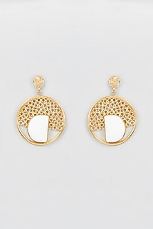Gold Finish White Stone Chandbali Earrings