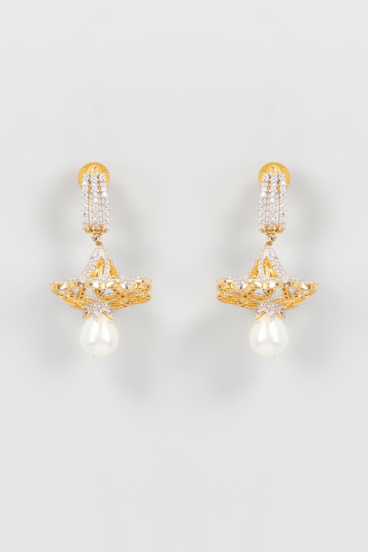 Gold Finish Zircon Diamond Jhumka Earrings