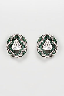 Black Rhodium Finish Zircon & Kundan Polki Stud Earrings