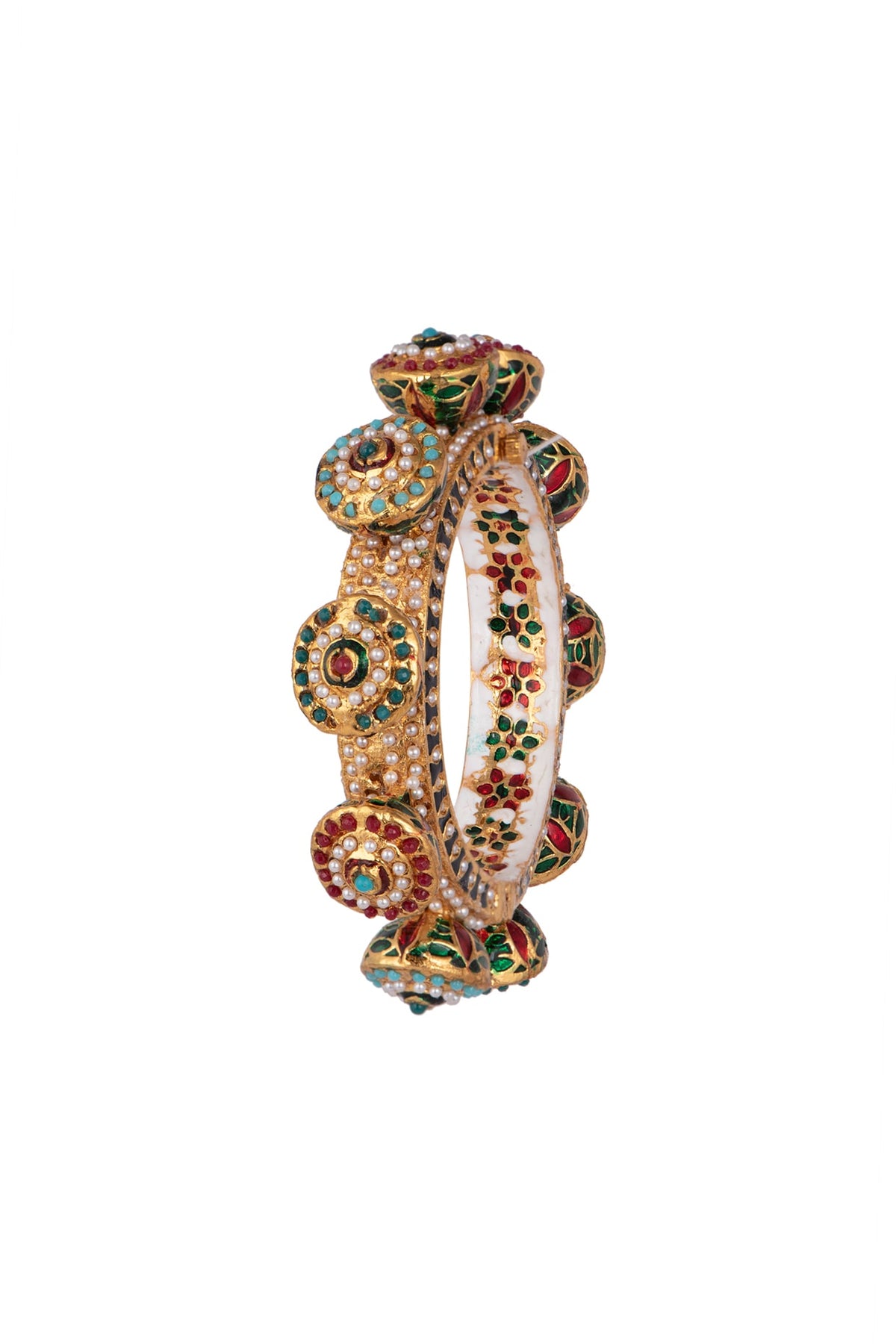 22Kt Gold Plated Meenakari Pearl & Stone Pacheli Bangle