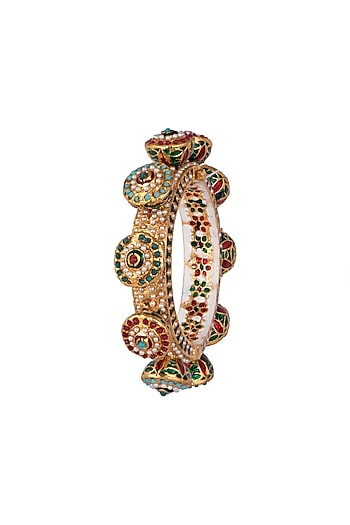 22Kt Gold Plated Meenakari Pearl & Stone Pacheli Bangle