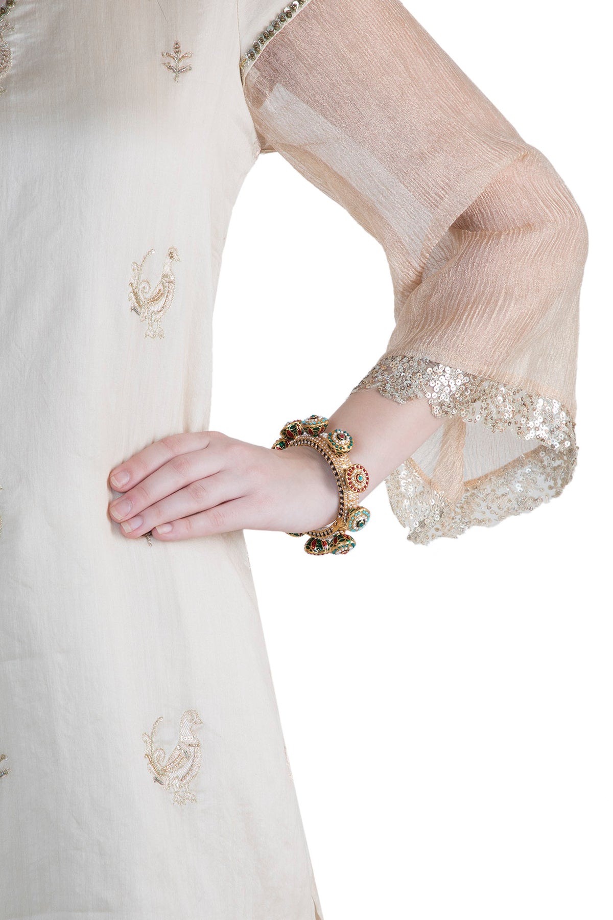 22Kt Gold Plated Meenakari Pearl & Stone Pacheli Bangle