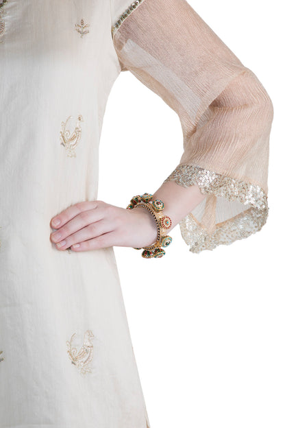 22Kt Gold Plated Meenakari Pearl & Stone Pacheli Bangle