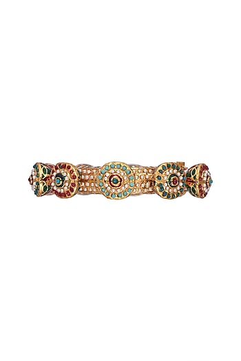 22Kt Gold Plated Meenakari Pearl & Stone Pacheli Bangle
