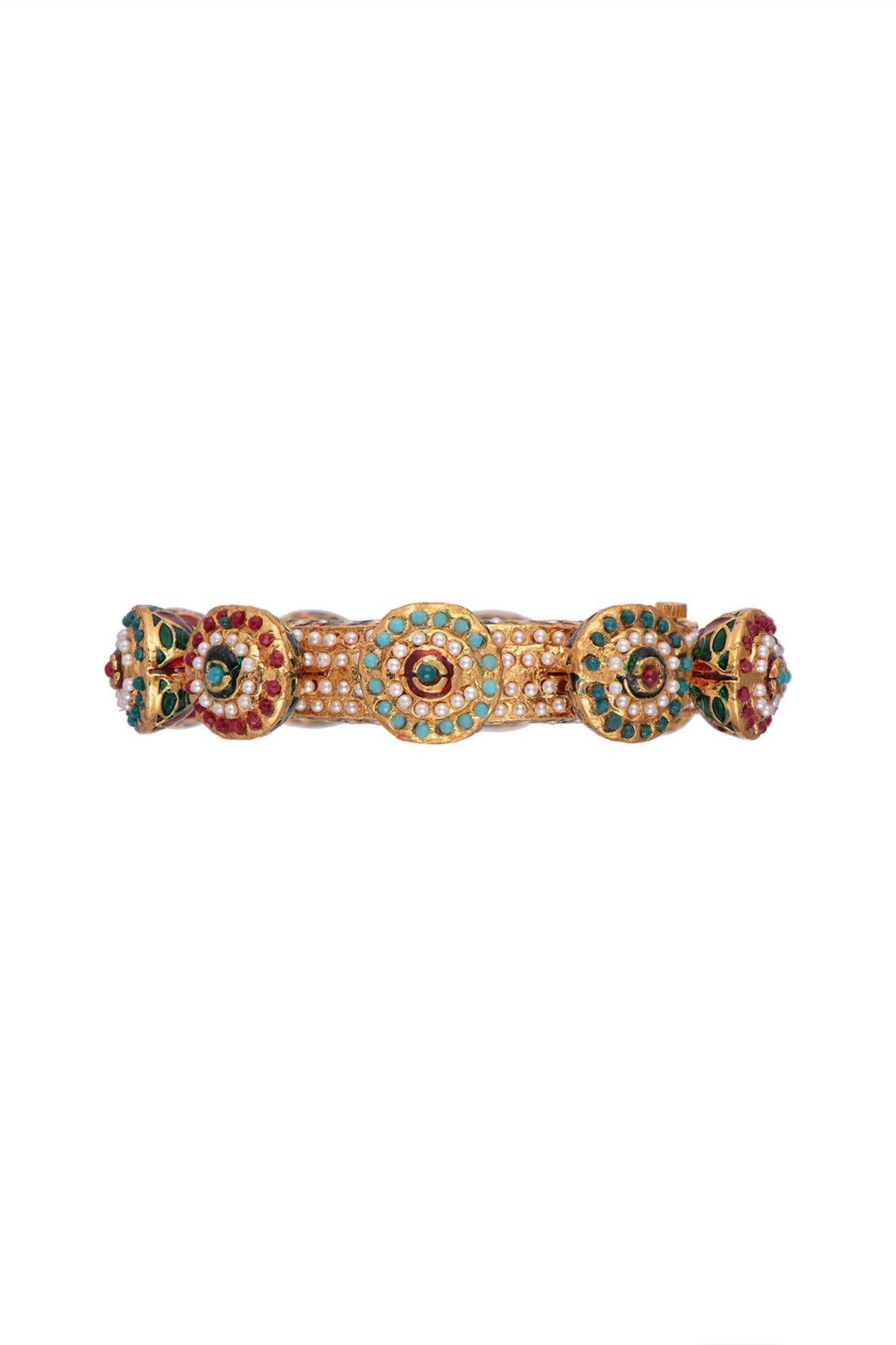 22Kt Gold Plated Meenakari Pearl & Stone Pacheli Bangle
