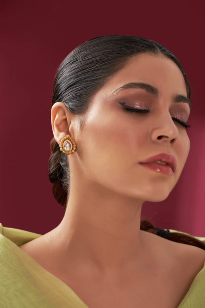 Gold Plated Kundan Polki Stud Earrings