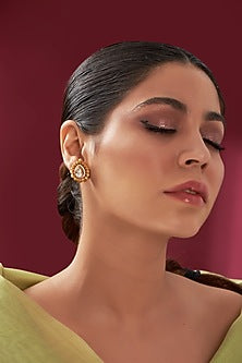 Gold Plated Kundan Polki Stud Earrings