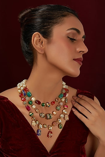 Gold Plated Kundan Polki Layered Necklace