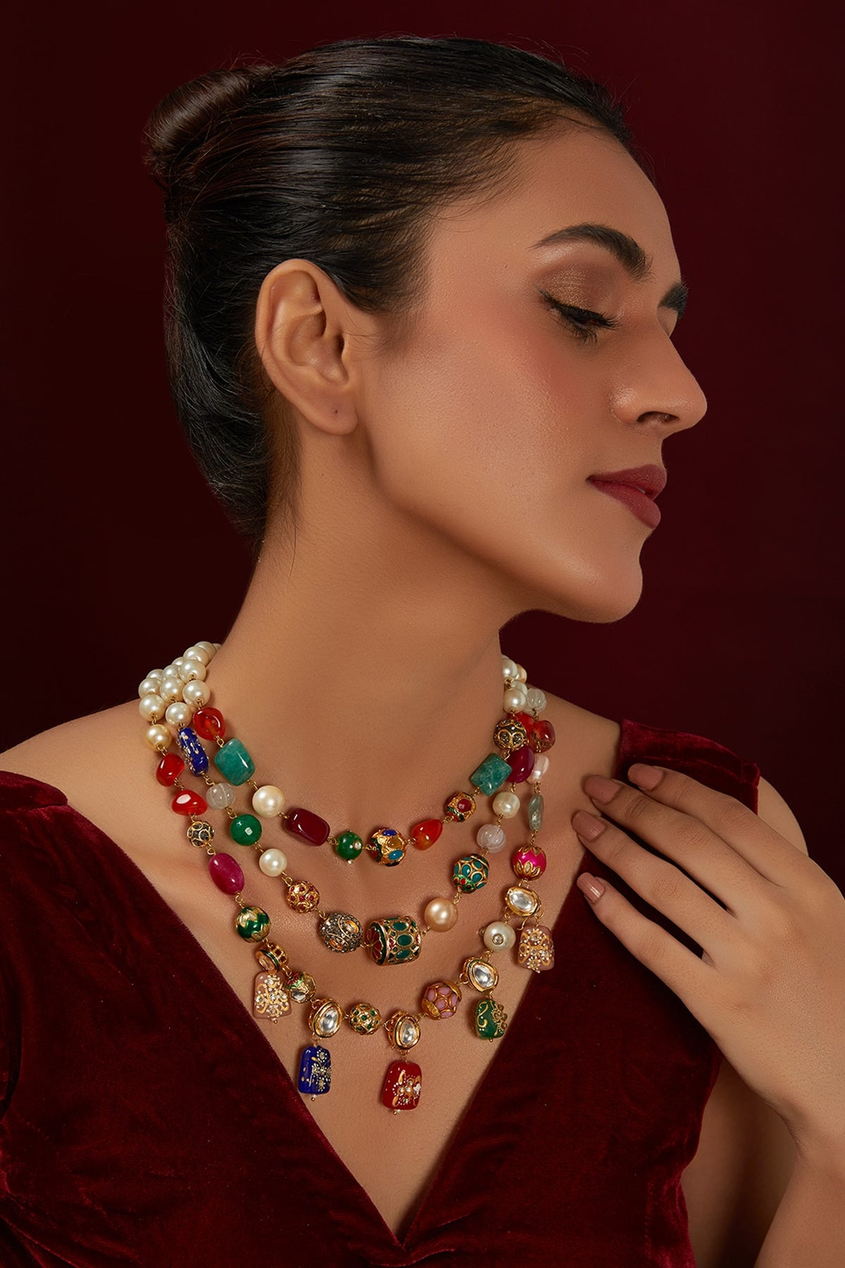 Gold Plated Kundan Polki Layered Necklace