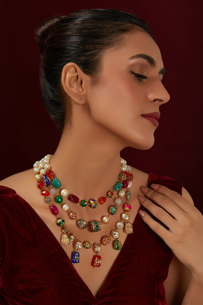 Gold Plated Kundan Polki Layered Necklace